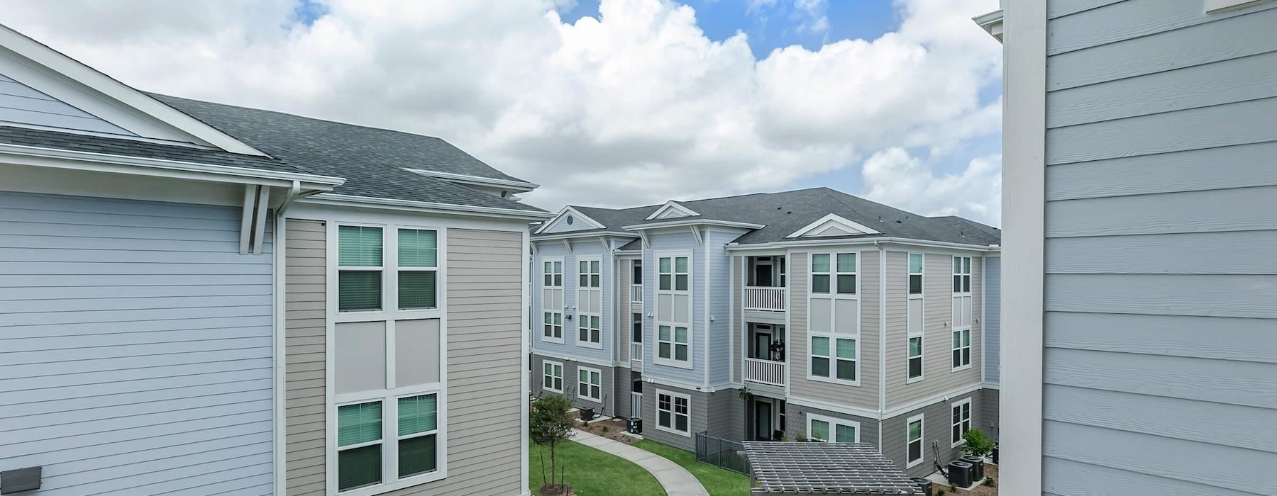 a row of white buildings